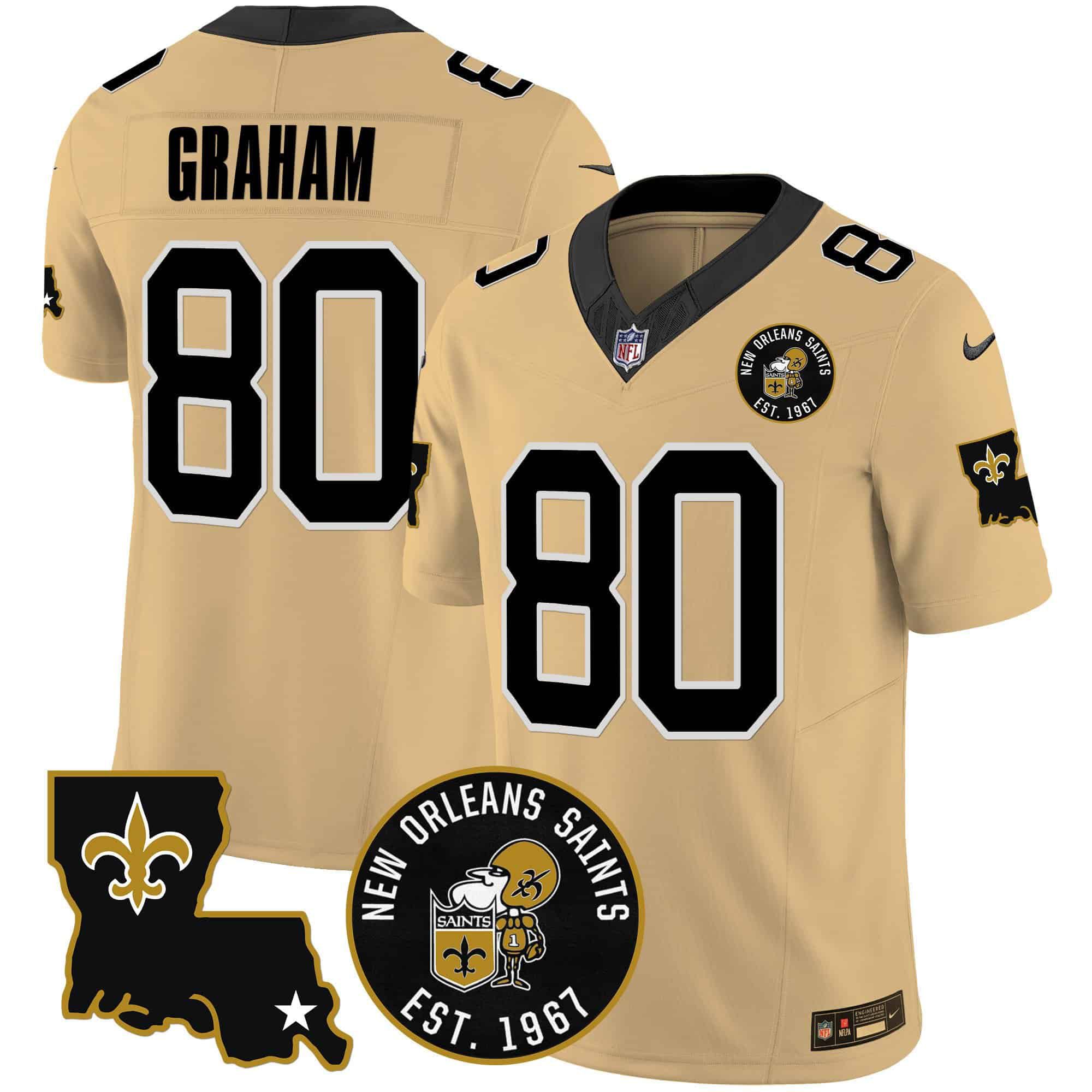 Men New Orleans Saints #80 Graham Yellow 2024 Nike 1967 Patch Vapor Limited NFL Jersey